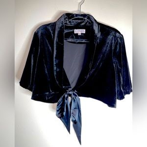 Nanette Lepore Black Velvet Cropped Tie-Front Blazer